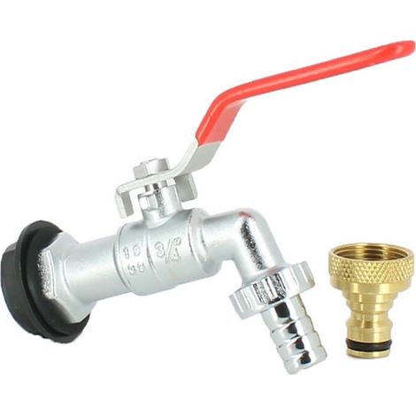Robinet laiton chromé 15 mm + Nez 20X27 pour Récupérateur Eau