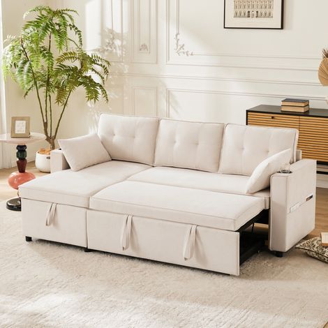 Sofá esquinero convertible con almacenamiento, 3 plazas, 211 x 130 x 86 cm, beige HAVRYA (1/5)