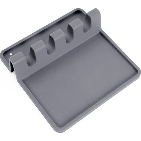 Portautensili Da Cucina Per Mestolo, Spatola, Posate, Coperchio, Supporto In Silicone Con Scolapiatti, Attrezzo Per Proteggere Il Piano Di Lavoro, Il Paraschizzi E Il Piano Cottura (Grigio)