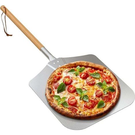 YMYNY Pizzaschieber aus Metall mit Holzgriff für Backofen und Grill (30 x 35 cm), 71 cm lang (1/5)