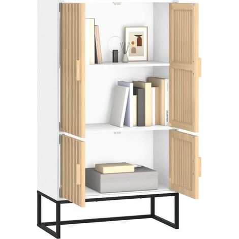 Buffet de Salle à Manger Blanc 70x35x125 cm, Meuble Rangement Haut en Bois d'Ingénierie, Étagère de Cuisine Moderne avec Ample Espace de Stockage (1/5)
