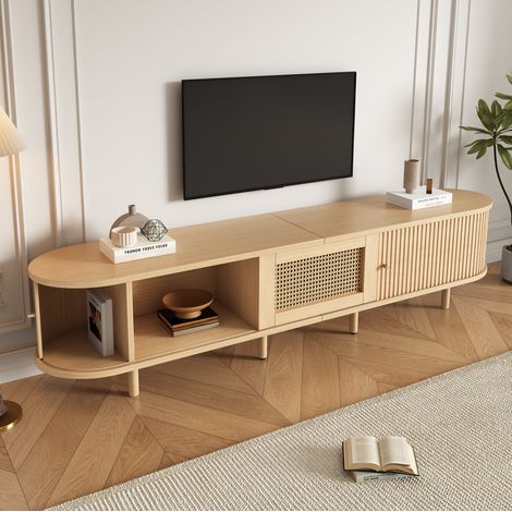 Meuble TV 180x40x40 cm en MDF couleur naturelle, avec rangement pour salon FloraGrace (1/5)
