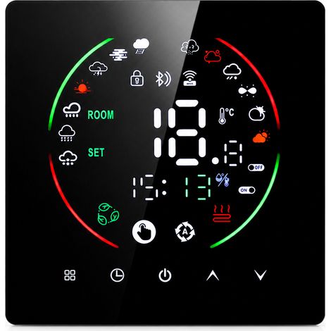 Thermostat intelligent Wi-Fi pour chauffage au sol électrique, noir, 16 A, écran tactile et contrôle par application (1/5)
