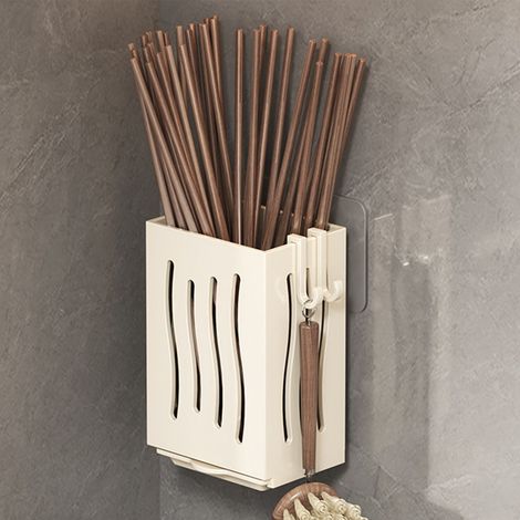 Rack À Couverts - Support Murale En Plastique Abs Pour Couteaux Cuillères Baguettes - Organiseur De Cuisine Avec Bac De Récupération D Eau - 1 Pièce (1/5)