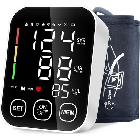 Tensiomètre Bras, Tensiometre Bras Professionnel Grand Écran LCD, Détection d'Arythmie Cardiaque Blood Pressure Monitor Grand Manchette (22-42 cm) Mémoire 2 99 (1/4)