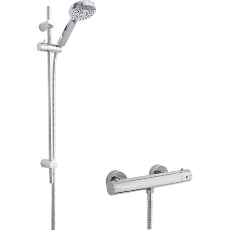 Minimalist Round Bar Valve & Water Saving Slide Rail Kit Shower Set - Chrome - Balterley