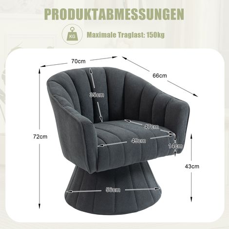 Drehbarer Bürostuhl 70x66x72 cm dunkelgrau, 360° drehbar, Cordstoff MEUBLIV (1/5)