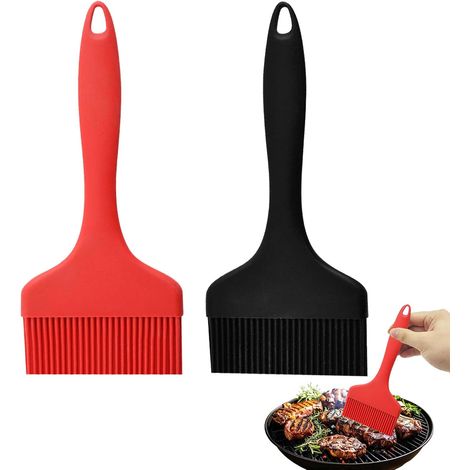 2 Pièces pinceaux à pâtisserie en silicone pinceaux de cuisine en silicone extra large Pinceaux De Barbecue Pour barbecue, pinceau à pâtisserie,cuisine, gâteau, badigeonnage (Noir Rouge) (1/5)