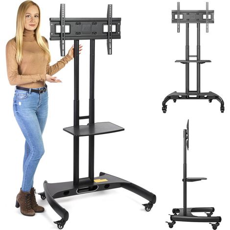 AVA1500 – Support TV mobile réglable pour écrans 32-70 pouces – Charge max 45 kg – Hauteur réglable 1010-1500 mm – Tablette incluse – North Bayou (1/6)