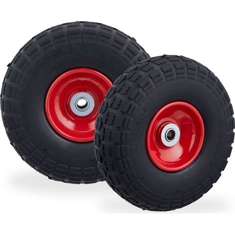 Roue de brouette increvable 260x85 mm Lot de 2 Charge max 150 kg Caoutchouc PU Diamètre alésage 16 mm Roulement à billes (1/5)