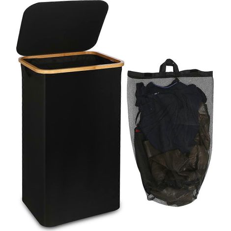 Panier à linge avec couvercle, panier à linge haut de 100 L avec poignées pour vêtements et jouets, pliable (1/5)