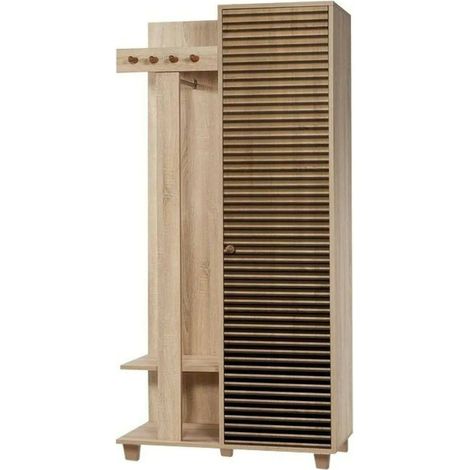 Dmora - Mobile da ingresso Azhaf, Entratina appendiabiti, Composizione per atrio, Consolle portaoggetti multifunzione, 90x36h194 cm, Quercia, con imballo rinforzato, con imballo rinforzato (1/5)