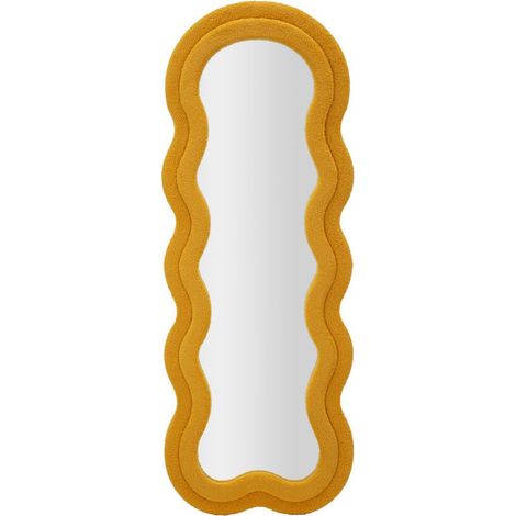 Specchio da parete Teddy wavy in bouclé senape 67x166 cm