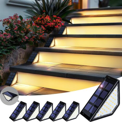 Lot de 6 lampes solaires pour marches extérieures, éclairage LED solaire étanche pour escalier jardin terrasse (1/5)
