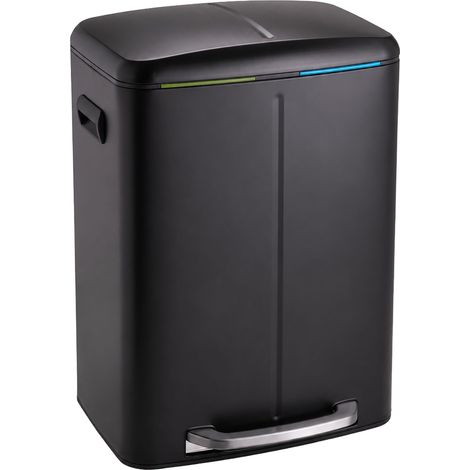 Relaxdays cubo basura 2x20l, 2 comp., cubos extraíbles, cierre suave, pedal, inox, negro (1/5)