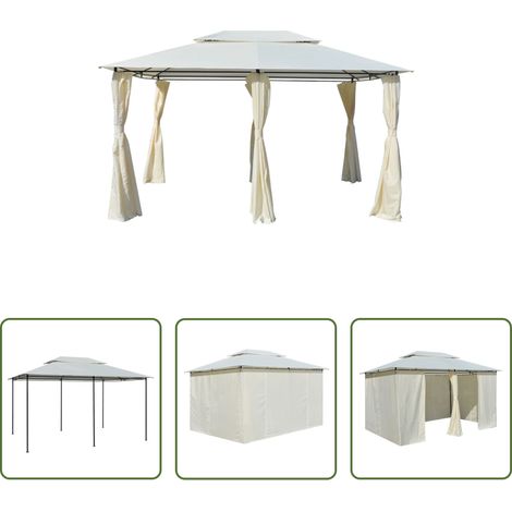 Parasol - Tonnelle avec rideaux 4 x 3 m Blanc (1/5)