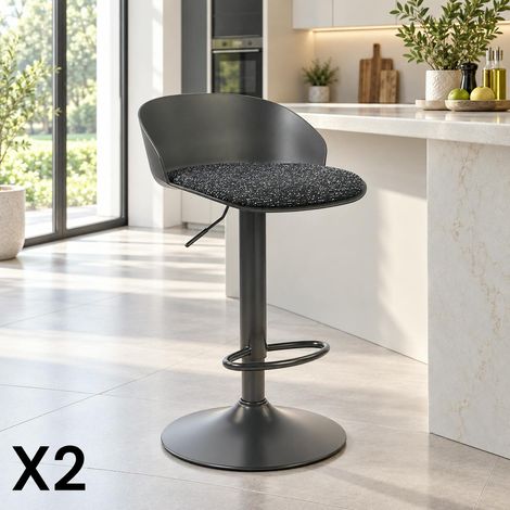Tabouret de bar réglable métal et tissu noir (lot de 2) LEEDS (1/5)