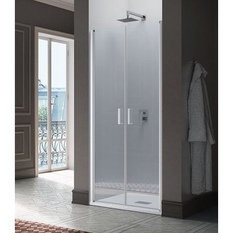 Samo - Porte de douche abattant Saloon 96 - 100 cm profilés chromé brillant verre transparent - POLARIS