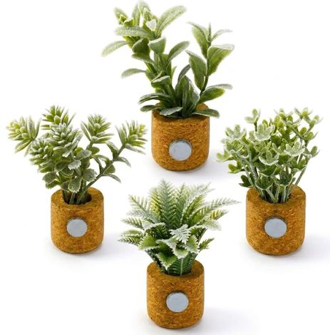 Vier Pflanzen-Kühlschrankmagnete, Mini-Kühlschrankmagnete in Form von Vasen mit künstlichen Pflanzen, niedliche Kühlschrankmagnete, Küchen- und Heimdekoration, ein Geschenk für Väter, Großmütter (1/5)