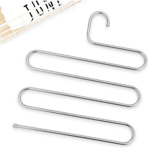 (14,17 x 13,38 pouces, lot de 2, ruban) S-Type en acier inoxydable vêtements pantalons cintres placard rangement organisateur pour pantalons jeans écharpe suspendus (1/5)