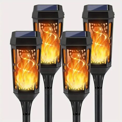 Lampes solaires à flamme pour extérieur, lot de 4 torches solaires étanches à 12 LED.-AquaForge