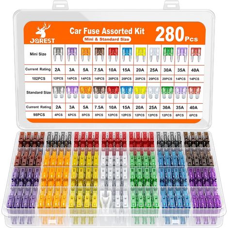 280 Pcs Fusible Voiture Set, 182 Mini Fusibles Auto + 98 Moyenne Fusibles Automobile + 1 Extracteurs de fusibles - pour Voiture/RV/Camion/Moto (2A 3A 5A 7.5A 10A 15A 20A 25A 30A 35A 40A) (1/5)
