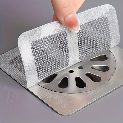 Lot de 10 autocollants jetables pour canalisations de douche Cache filtre en maille plastique pour salle de bain, baignoire et évier Bouchons de cheveux faciles à utiliser avec motif de grille (1/5)