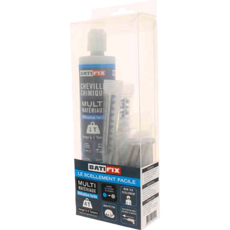 Kit scellement chimique Easy Poliblue 300ML - 4 tamis 16X85 - 4 tiges filetées 10X110 - 4 écrous - 2 canules mélangeuses (1/3)