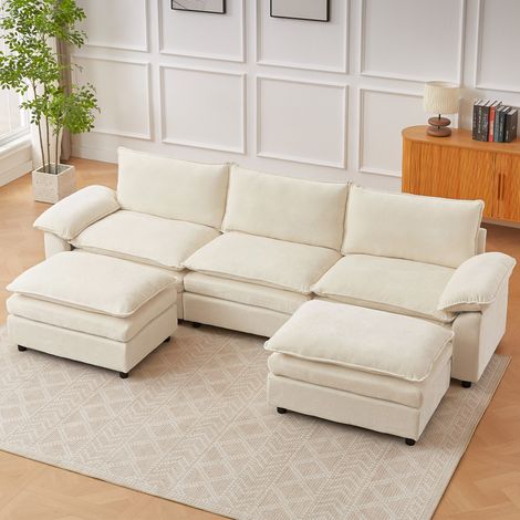 Canapé modulable, canapé modulable en chenille en forme de U, librement configurable, canapé d'angle en L adapté aux salons, appartements et bureaux (3 places en forme de U, Beige)