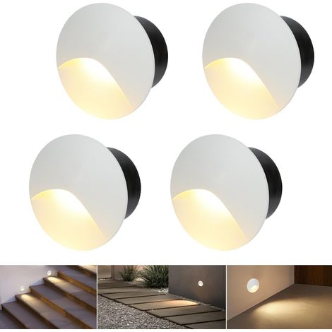 LED Spot Mural Encastré 3W, Lumière d'escalier 60mm, Blanc chaud Applique murale encastrée avec boîte, 230V eclairage mural alu IP44, pour l'intérieur et l'extérieur, noir（Paquet de 8）