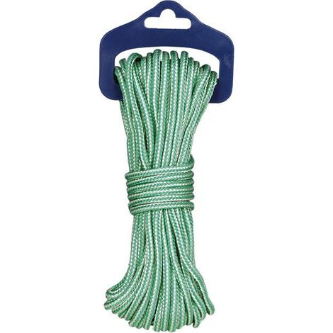 COFAN blister madeja cordon poli 5mm 10m bco/verde , Cordón trenzado de color verde/blanco de 5mm de diámetro, adecuado para persianas. Cordón con polipropileno en el exterior y al (1/3)