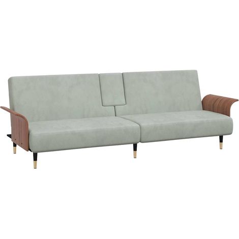 vidaXL Divano Letto con Portabicchieri in Velluto Grigio Chiaro (1/5)