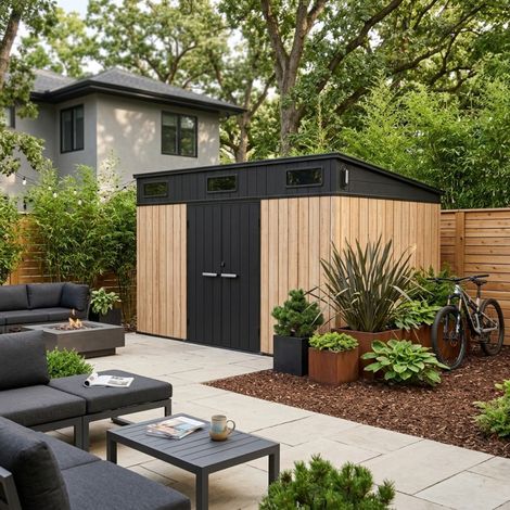 Abri de jardin 7,29m2 résine effet bois avec plancher (1/5)