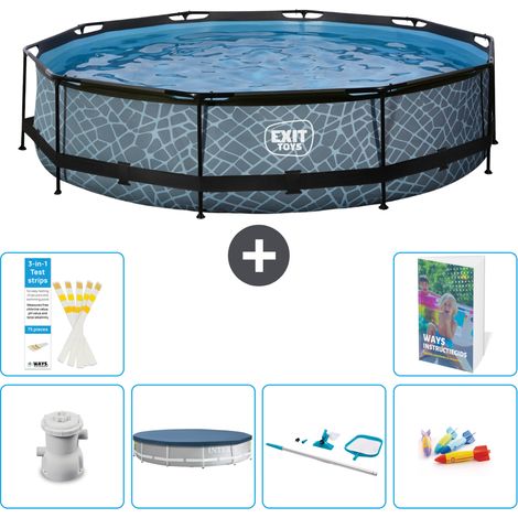Exit Pool Rund - Steinoptik - 360x76 cm - 7-teilig S299