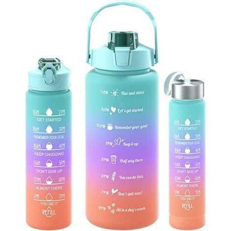 Gourde Sport 2L+800ml+300ml 3 Pcs Bouteille d'Eau avec Paille sans BPA Marqueur de Temps Bouteille Du vert au violet à vert GOURDE (1/5)