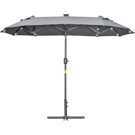 OMBRELLONE DOPPIO CON BASE A CROCE E LUCI LED 295 X 150 X 219 CM GRIGIO (1/5)