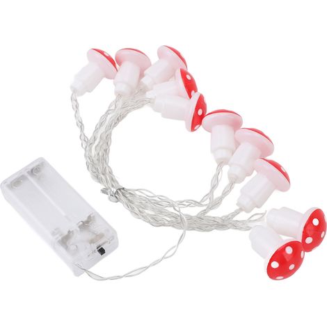 Guirlande lumineuse à 10 LED de 2 m (6,6 pi) en forme de champignon, à piles, pour pelouse, tente, salon, chambre ou fête (1/5)