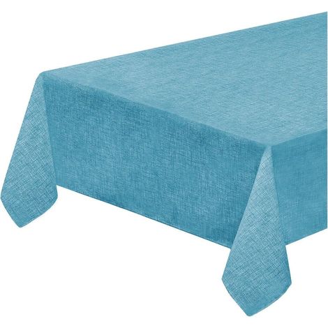Tovaglia Tavolo Cucina Antimacchia Bordata Plastificata Copritavolo  Pastello Tinta Unita Blu - 135x180 cm