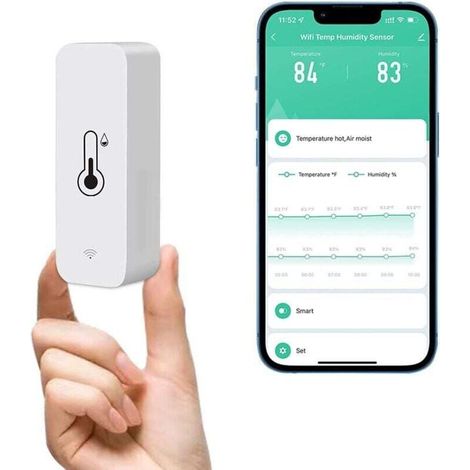 Capteur hygromètre thermomètre WiFi, moniteur de température et d'humidité sans fil pour la maison, surveillance à distance en temps réel Thermohygromètre intelligent avec stockage de données (1/4)