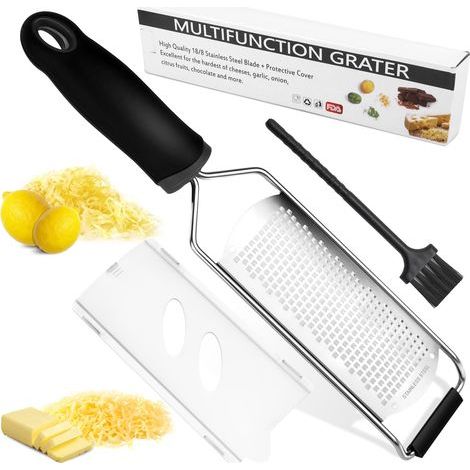Rape a Fromage, Zesteur d'Agrumes, Râpe à Fromage Manuelle, avec Couvercle de Protection et Brosse de Nettoyage, pour Gingembre, Chocolat, Parmesan, Citron (1/5)