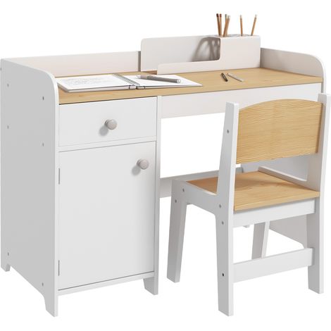 Kids Desk and Chair Set for 3-6 Years with Storage Drawer, Study Table and Chair for Children - White (1/5)