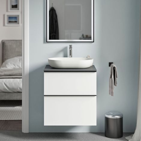 BERNSTEIN - Mueble lavabo suspendido MDF blanco mate, encimera de lavabo antracita mate, tirador negro mate 60x46x62cm - LAVOA blanco mate, Negro mate, antracita mate