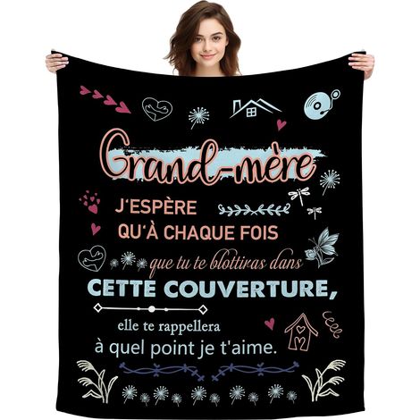 Cadeau pour Grand-mère Mamie d'anniversaire Fête des Grands-mères Noël Couverture Plaid Cadeau Femme Couverture Décorative (Grand-mère-a) (1/5)