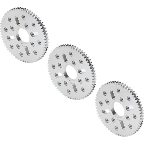Satz aus 3 geradverzahnten Zahnrädern, Bohrung mit 4 Langlöchern und 12 Rundlöchern, Modul 0,8, Mittelloch 14 mm, Dicke 4 mm (1/5)