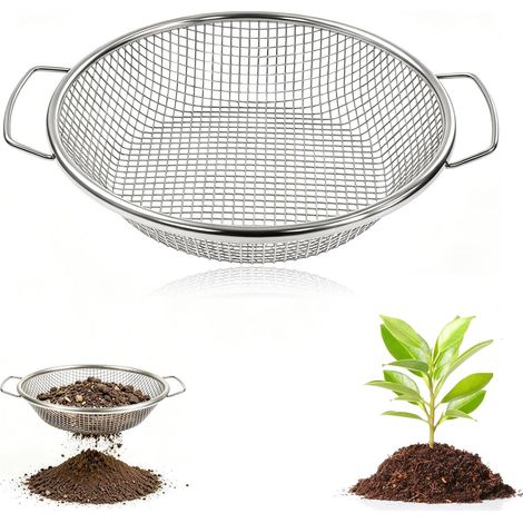 Tamis de jardin en acier inoxydable 30 cm avec poignée - Tamis rond à compost pour sable, semences, terre, compost, pierres, mauvaises herbes, gravier (1/5)