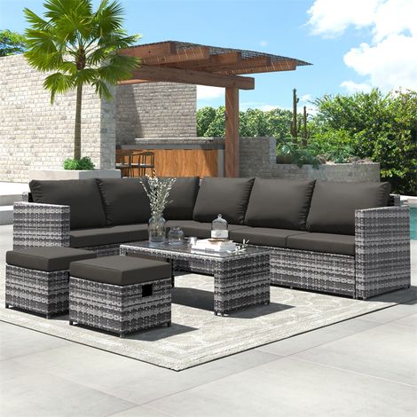 Garden Corner Sofa Set Rattan Sofa Outdoor Furniture with Coffee table 2 stools