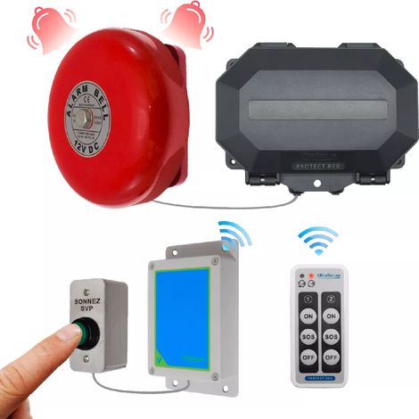 Sonnette PRO haute-résistance cloche industrielle sans-fil 800m - Durée ajustable / Armable / SOS (PROTECT 800) (1/5)