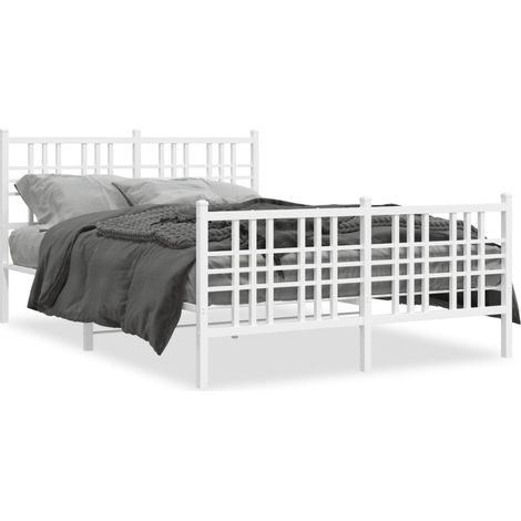 Lit double Lit adulte Cadre de lit métal sans matelas et pied de lit blanc 140x200 cm (1/5)
