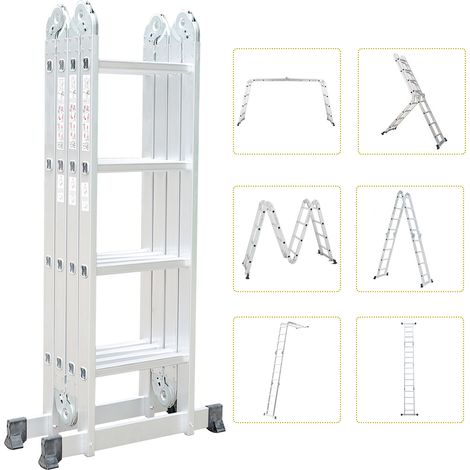 Todeco – Échelle télescopique 6 en 1 – Hauteur réglable 1,25 à 4,78 m – Charge maximale 150 kg – Alliage aluminium – Norme EN 131 (1/8)