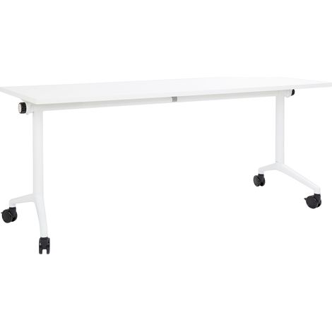 Escritorio rectangular moderno plegable con ruedas mesa móvil portátil estructura metálica 180 x 60 cm blanco Cavi